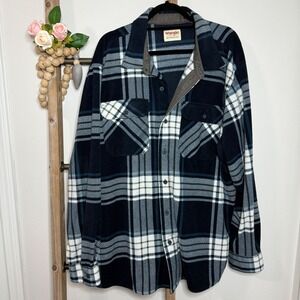 Wrangler Mens Blue White Plaid Flannel Shacket